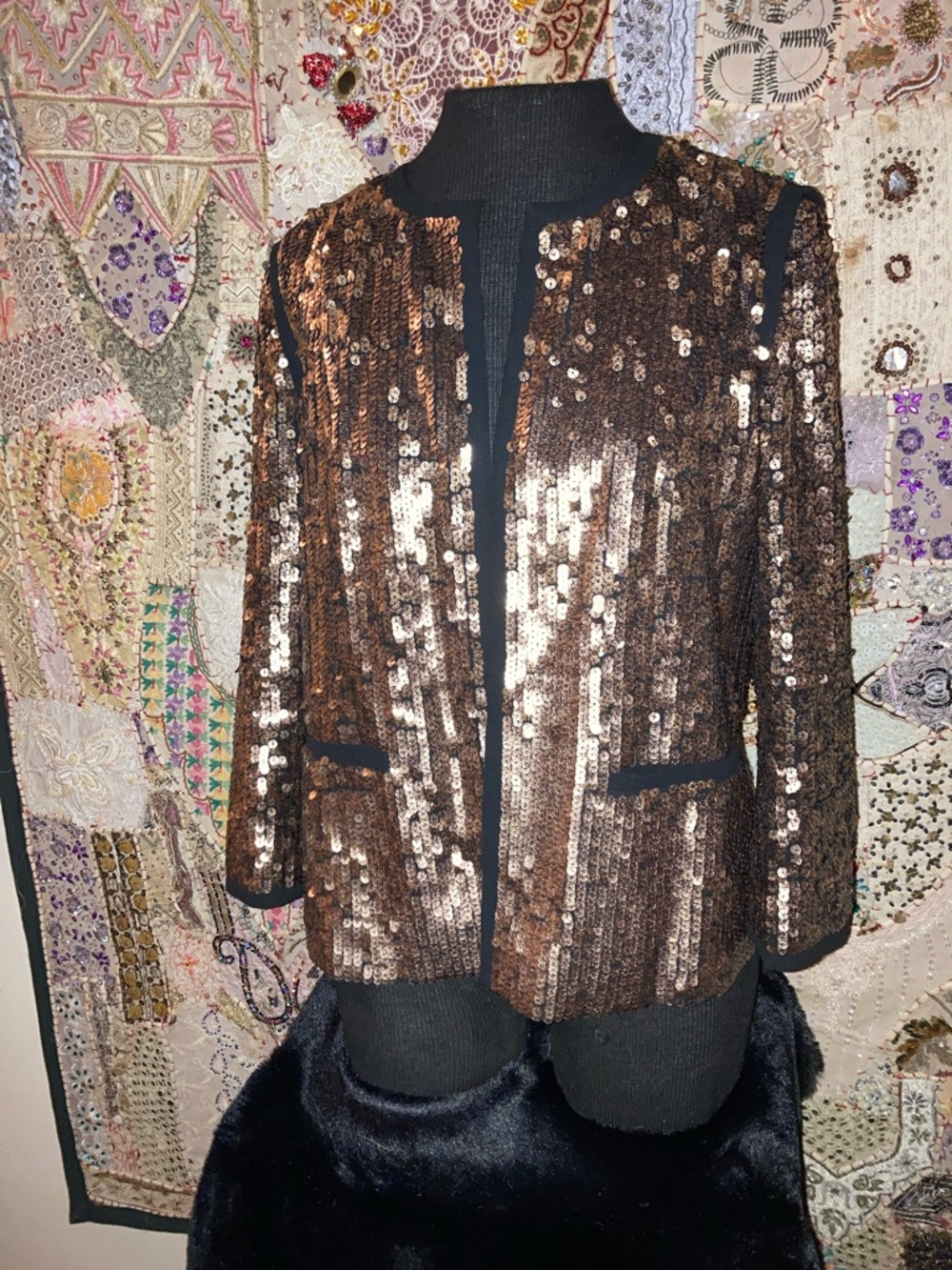 Talbots Bronze Sequin Open-Front Blazer